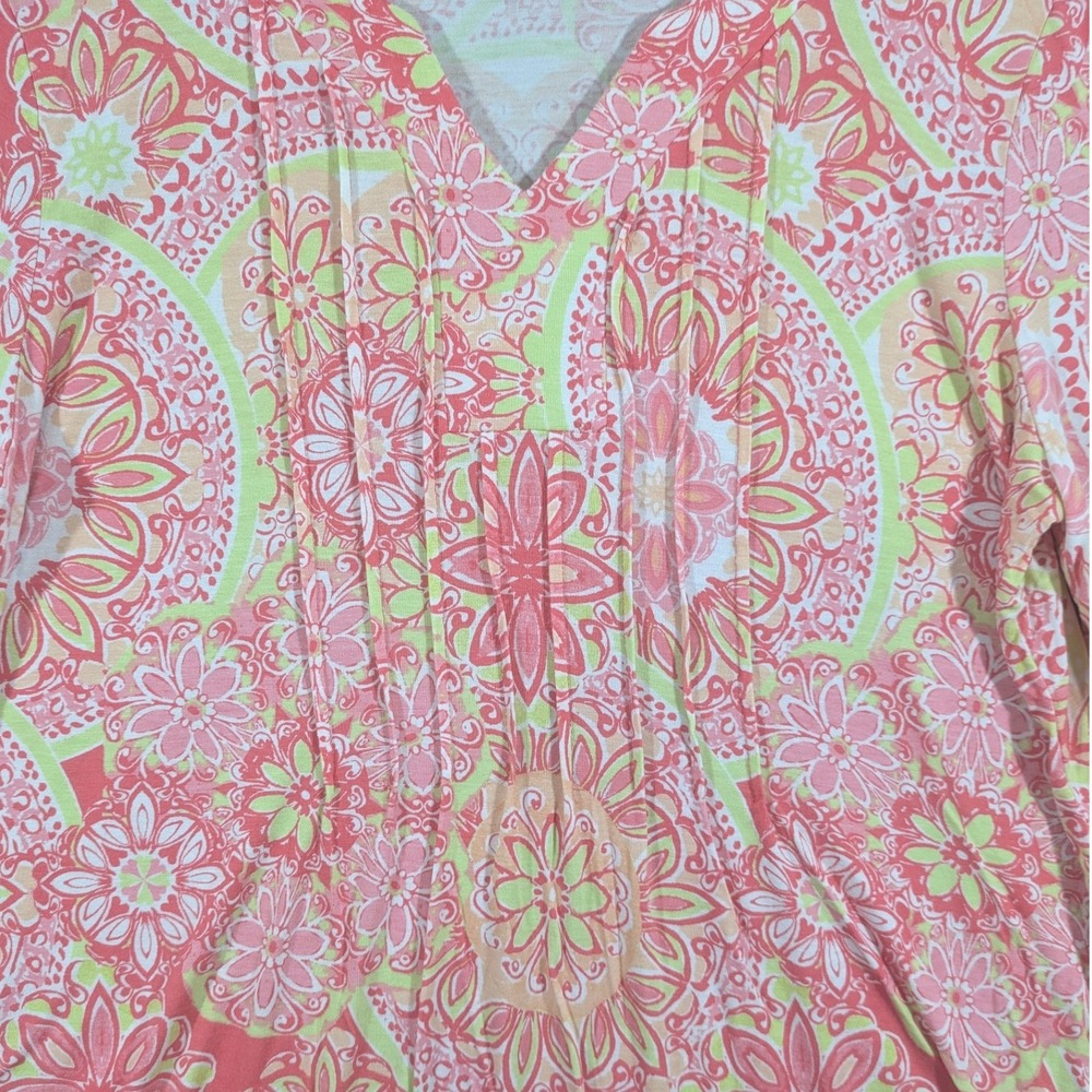 Ruby Rd Pink Orange Paisley 3/4 Sleeve Bohemian Womens Shirt Blouse Size L - Picture 3 of 8